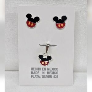 Mickey Mouse Set Pendant & Stud Earrings – Enamel 925 Mexican Sterling Silver